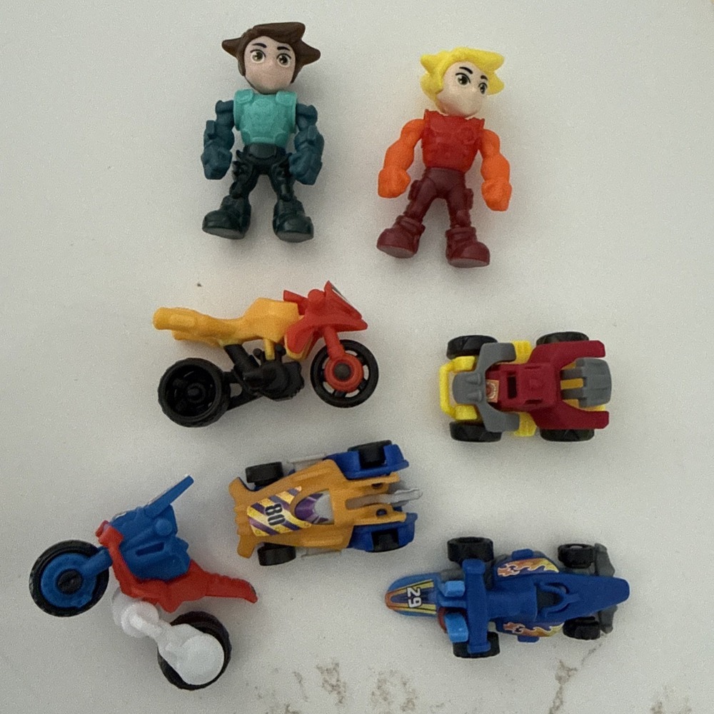 Kinder Joy Motorcycles, Cars, Figurines Surprise Egg Toy Lot Of 7